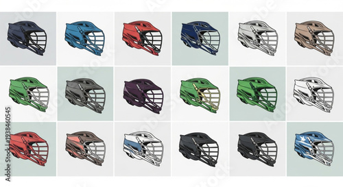 Collection of Lacrosse Helmets in Various Colors and Designs.