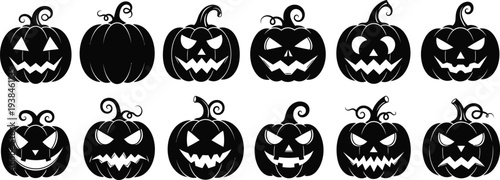 Halloween jack o lanterns with various spooky faces