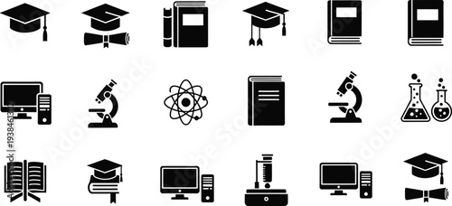 Education icons and symbols for learning and academic purposes