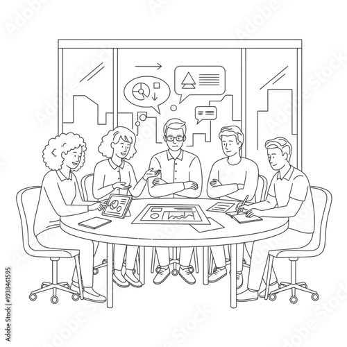 Diverse group of people collaborating around a table.