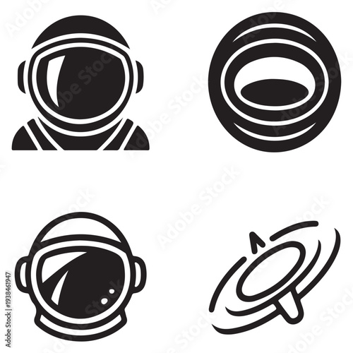 "Space Exploration Icons – Astronaut Helmet and Spacecraft Silhouettes"