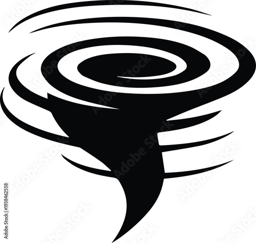Minimalist black tornado or wind swirl silhouette vector icon