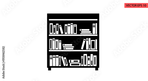 Black bookcase with many books.