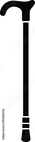 Minimalist black walking stick cane silhouette vector icon