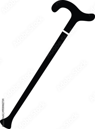 Minimalist black walking stick cane silhouette vector icon