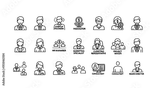 Business Stakeholder Roles Outline Icons Editable Stroke Corporate Vector Set