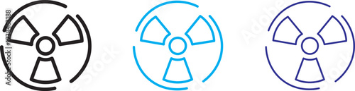 radiation icon set. circular radiation hazard sign. Black and white graphic icon representing a universal radiation hazard warning symbol