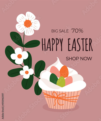 Big Sale 70% Happy Easter Shop Now at Banner Cupcake Egg Candy, Flowers