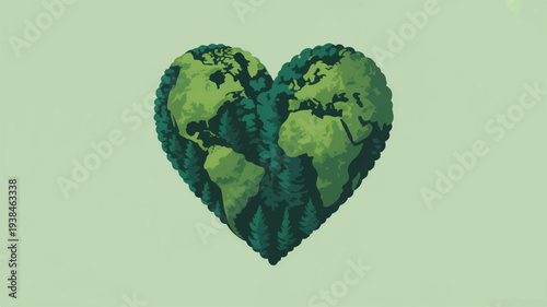 Eco friendly heart shaped icon made from dense green leaves on light green background symbolizing environmental care and love for nature