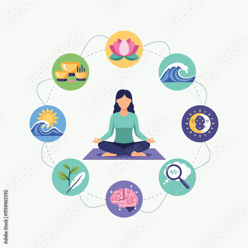 Woman Meditating with Nature Elements