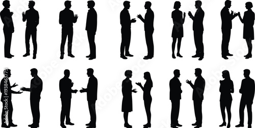 Business People Conversation Silhouette Collection with Men and Women Talking, Discussing, and Communicating Isolated for Corporate and Meeting Design