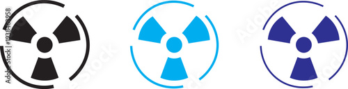 radiation icon set. circular radiation hazard sign. Black and white graphic icon representing a universal radiation hazard warning symbol
