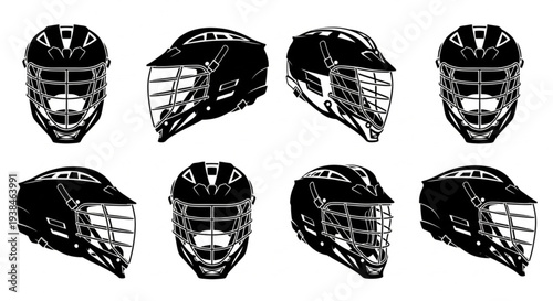 Collection of Lacrosse Helmets in Various Angles and Views.