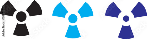 radiation icon set. circular radiation hazard sign. Black and white graphic icon representing a universal radiation hazard warning symbol