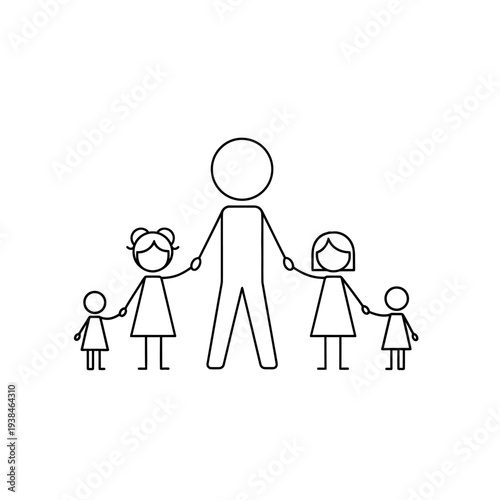 A stick figure drawing of a family standing together outdoors