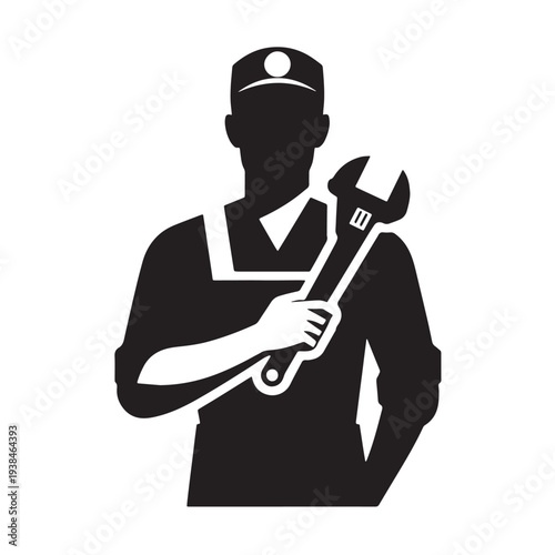 Black Plumber Silhouette Vector, High Quality Illustration on White Background