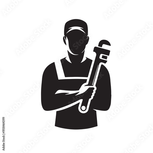 Black Plumber Silhouette Vector, High Quality Illustration on White Background