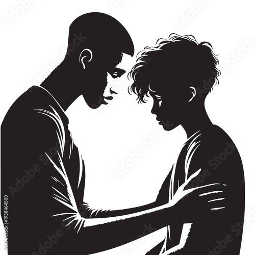 Black Parent comforting teen Silhouette Vector, High Quality Illustration on White Background