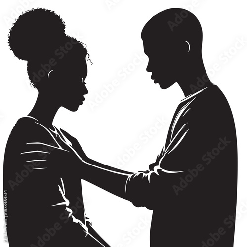 Black Parent comforting teen Silhouette Vector, High Quality Illustration on White Background