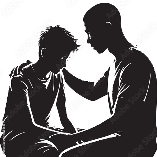 Black Parent comforting teen Silhouette Vector, High Quality Illustration on White Background