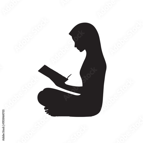 Black Quran reading Silhouette Vector, High Quality Illustration on White Background