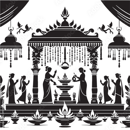 Black Puja Silhouette Vector, High Quality Illustration on White Background