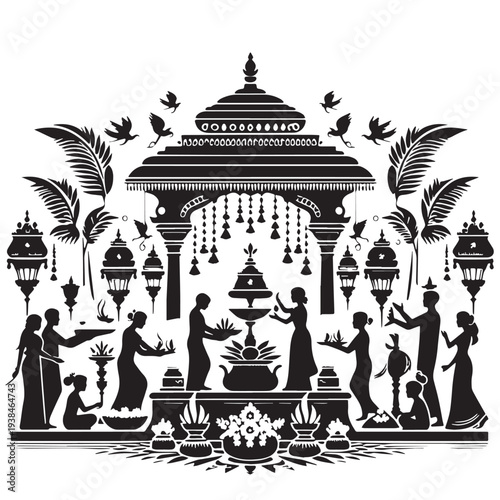 Black Puja Silhouette Vector, High Quality Illustration on White Background