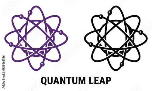 Quantum leap atom symbol modern scientific logo design