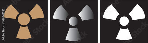 radiation icon set. circular radiation hazard sign. Black and white graphic icon representing a universal radiation hazard warning symbol