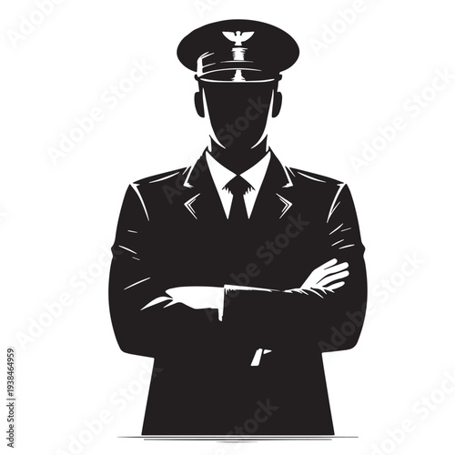 Black Security guard Silhouette Vector, High Quality Illustration on White Background