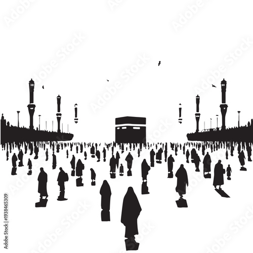 Black Umrah Silhouette Vector, High Quality Illustration on White Background
