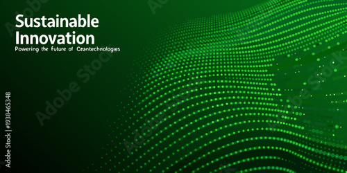 Sustainable innovation concept with a green dotted wave background