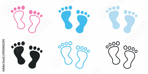 A collection of baby footprints in various colors and styles