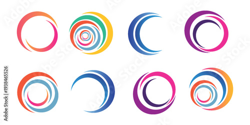 Circle company logo signs set. Collection of colorful emblems vector illustration. Abstract round symbols. Unique logotype design template isolated on white