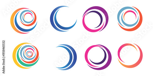Circle company logo signs set. Collection of colorful emblems vector illustration. Abstract round symbols. Unique logotype design template isolated on white