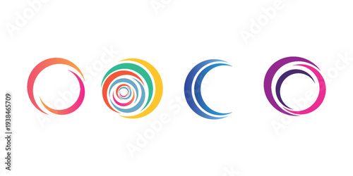 Circle company logo signs set. Collection of colorful emblems vector illustration. Abstract round symbols. Unique logotype design template isolated on white