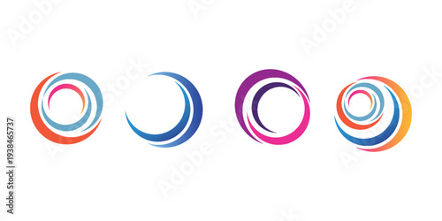 Circle company logo signs set. Collection of colorful emblems vector illustration. Abstract round symbols. Unique logotype design template isolated on white