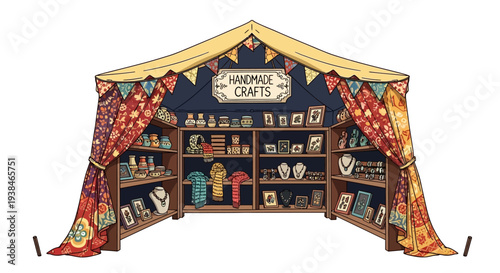Handmade Crafts Stall Display: Jewelry, Art, and Accessories at a Market