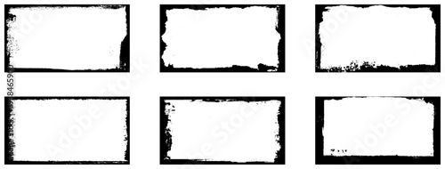 Set of black ink brush painting blank frame border artistic grunge graphic element
