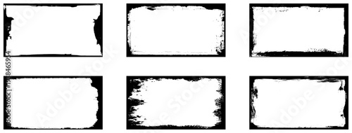 Set of black ink brush painting blank frame border artistic grunge graphic element