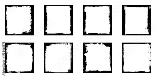 Set of grunge square frames. Empty border background. Hand draws black and white ink.