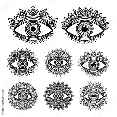 Mystical Eyes Mandala Collection: Sacred Geometry, Esoteric Symbols, Spiritual Art