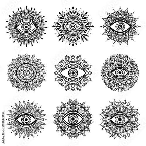 Mystical Eye Mandalas Collection: Esoteric Symbols of Protection and Insight