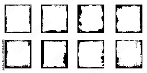 Grunge frames for stories, posts and social network media. Set of vector illustrations isolated on white background. Set of grunge square frames.