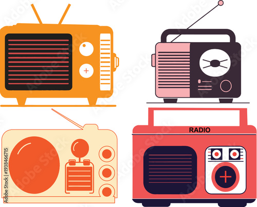 Retro Radio Silhouette Vector Collection - Vintage Audio Player colour Shapes.eps