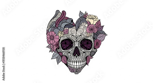 Skull with floral mandala design vector art for gothic fashion and dark aesthetics