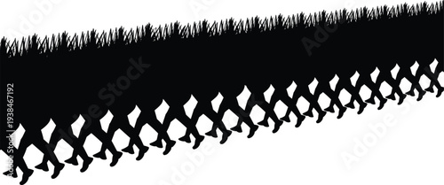 Marching army soldiers silhouettes in formation, military parade troops walking line, defense forces marching concept, army discipline illustrationMarching army soldiers silhouettes