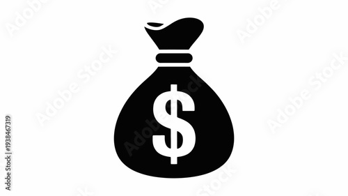 A black money bag with a white dollar sign on a plain background