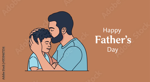 A heartwarming illustration of a father embracing his son, featuring a modern, flat design style, perfect for Father's Day