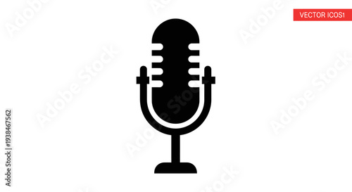 Black Microphone Icon On White Background.
